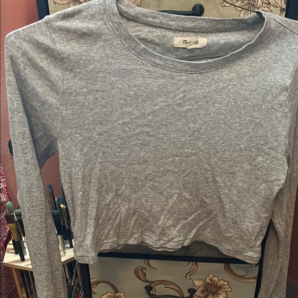 Madewell Gray Crop long sleeve top - Picture 1 of 3